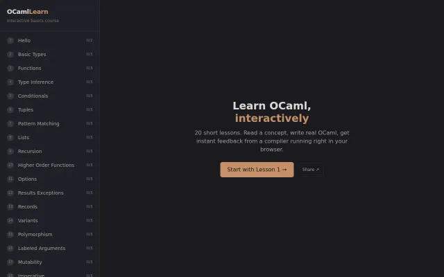 Learn OCaml, exercises checked by WASM in browser