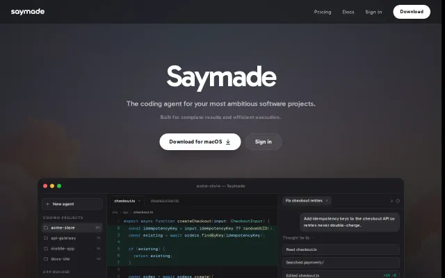 Saymade, a coding agent for building ambitious software efficiently