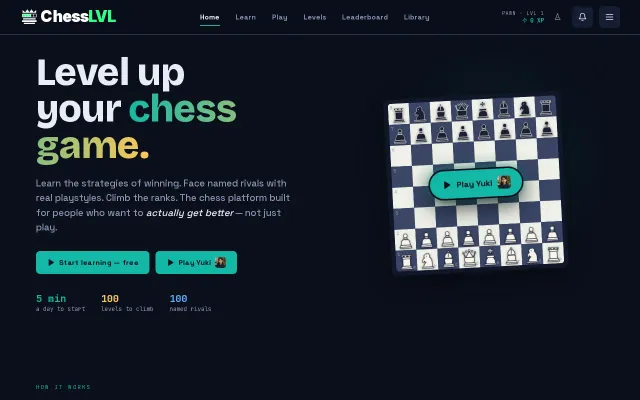 ChessLvl – 100 named chess rivals, each with a distinct playstyle