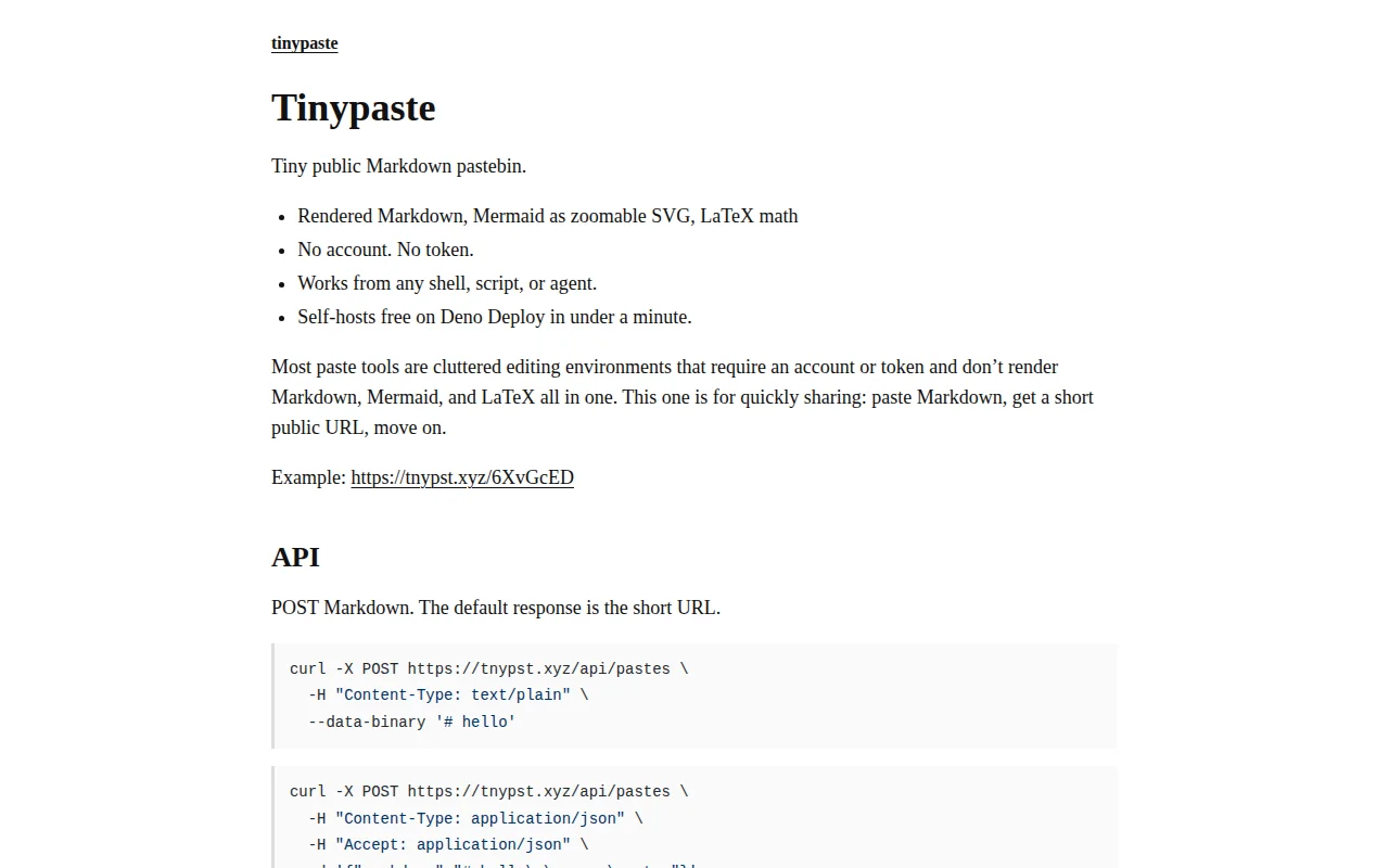 Tiny Minimal Markdown Pastebin