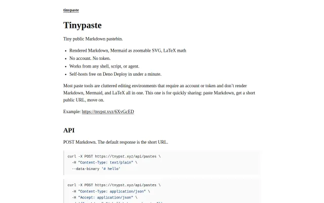 Tiny Minimal Markdown Pastebin