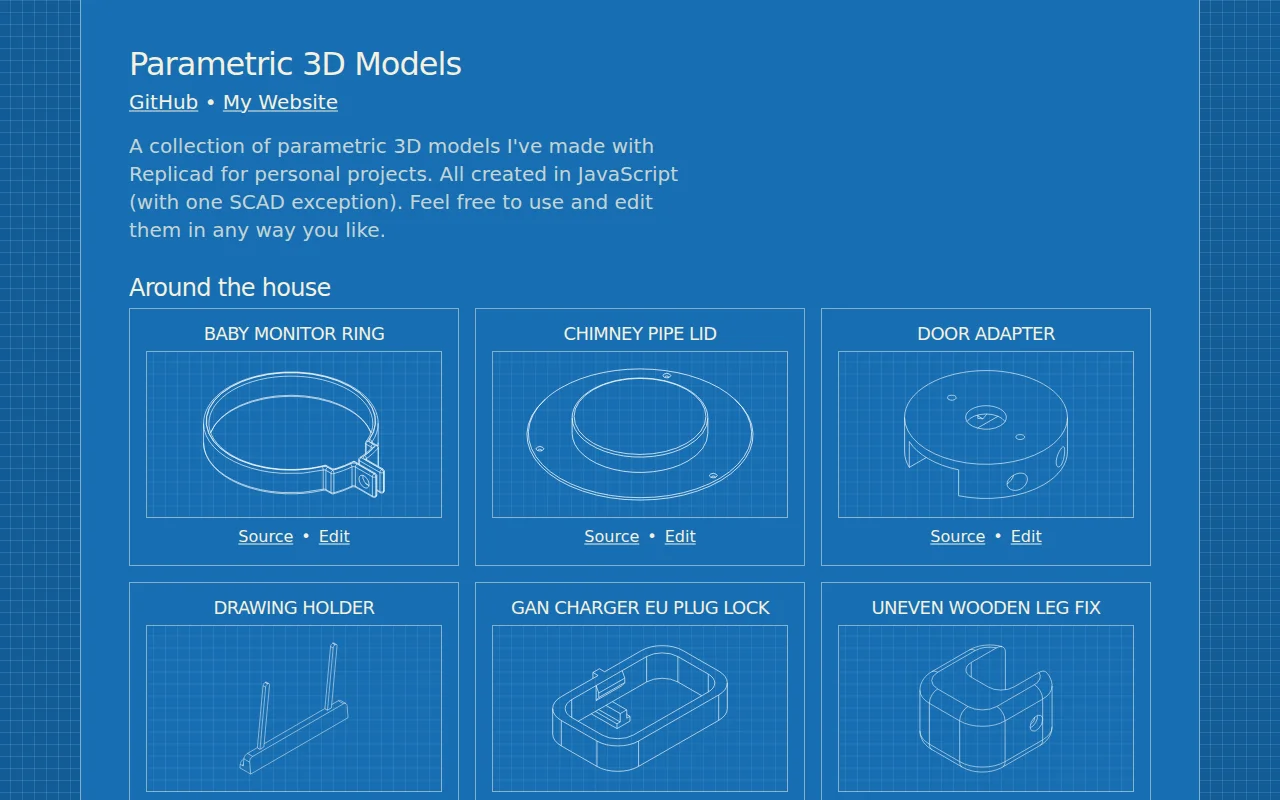 Parametric 3D models created using JavaScript