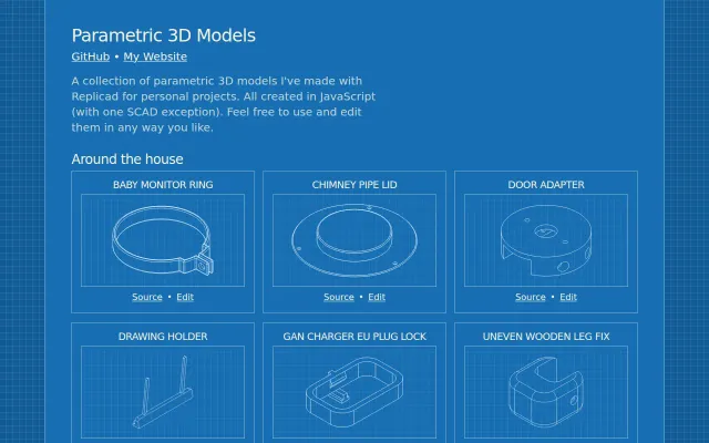 Parametric 3D models created using JavaScript