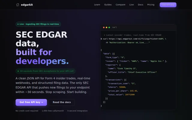 EdgarKit – a real-time JSON API for SEC EDGAR filings