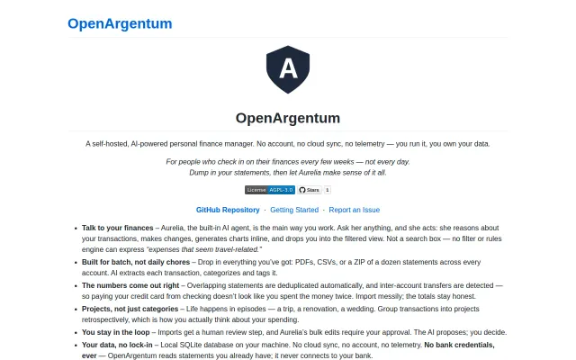 OpenArgentum – Self-hosted finance manager you talk to