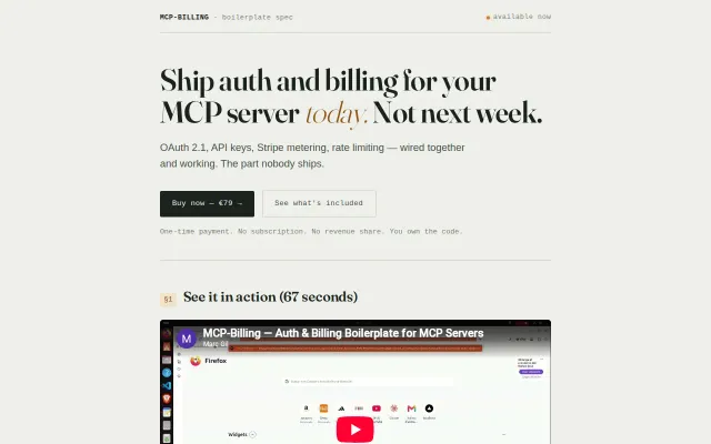 MCP-Billing – self-hosted auth and usage billing for MCP servers