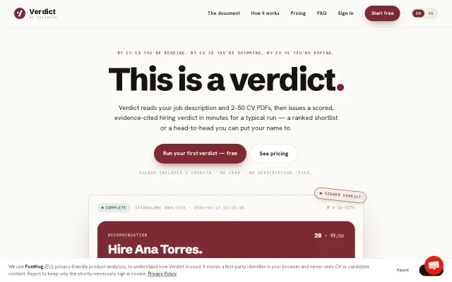 Verdict – AI hiring verdicts where every score cites the CV verbatim