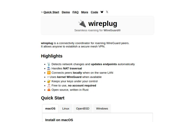 wireplug.org – Free roaming and NAT traversal for WireGuard