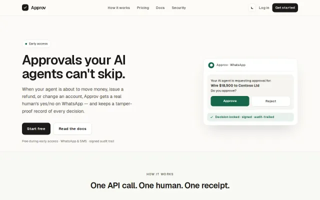 Approv – human approval and a signed audit trail for AI agent actions