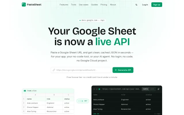 PasteSheet – Turn a Google Sheet into a REST API and MCP Server