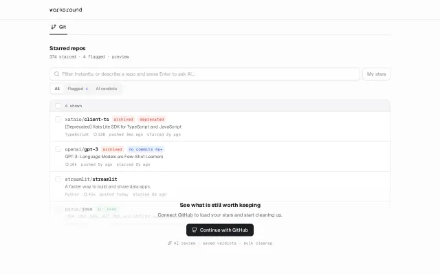 Workaround – review and clean up your GitHub stars
