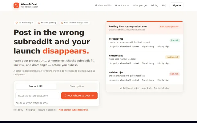 A tool that reviews subreddit promotion rules before you post