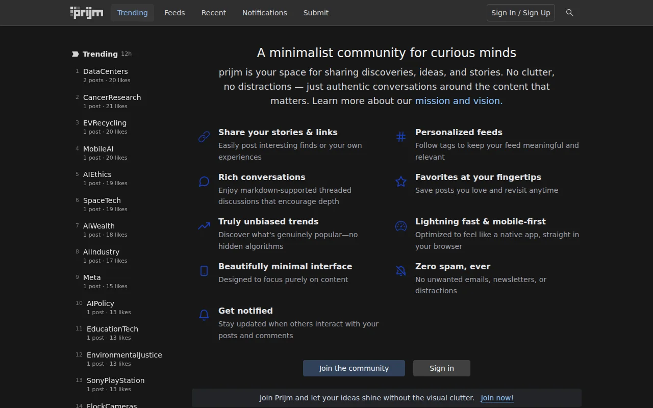 Prijm – a minimalist link-sharing and discussion platform