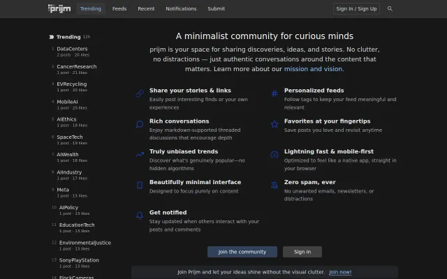 Prijm – a minimalist link-sharing and discussion platform
