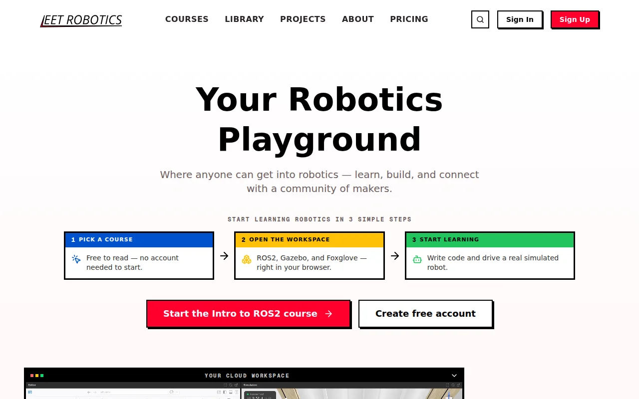Leet Robotics: Learn robotics and ROS2 with hands-on courses