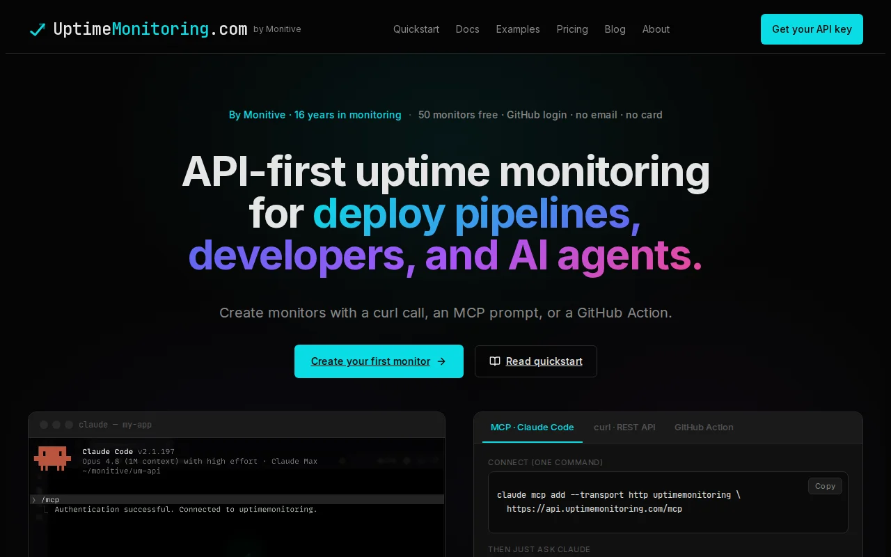 An uptime monitor with an MCP server, create monitors by asking Claude