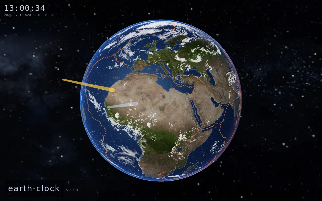 Earth-clock – live WebGL planet with eclipses, weather, earthquakes