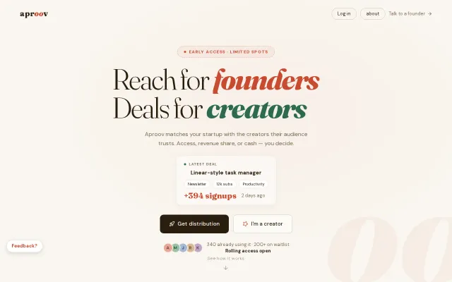 Aproov – Reach for founders, deals for creators