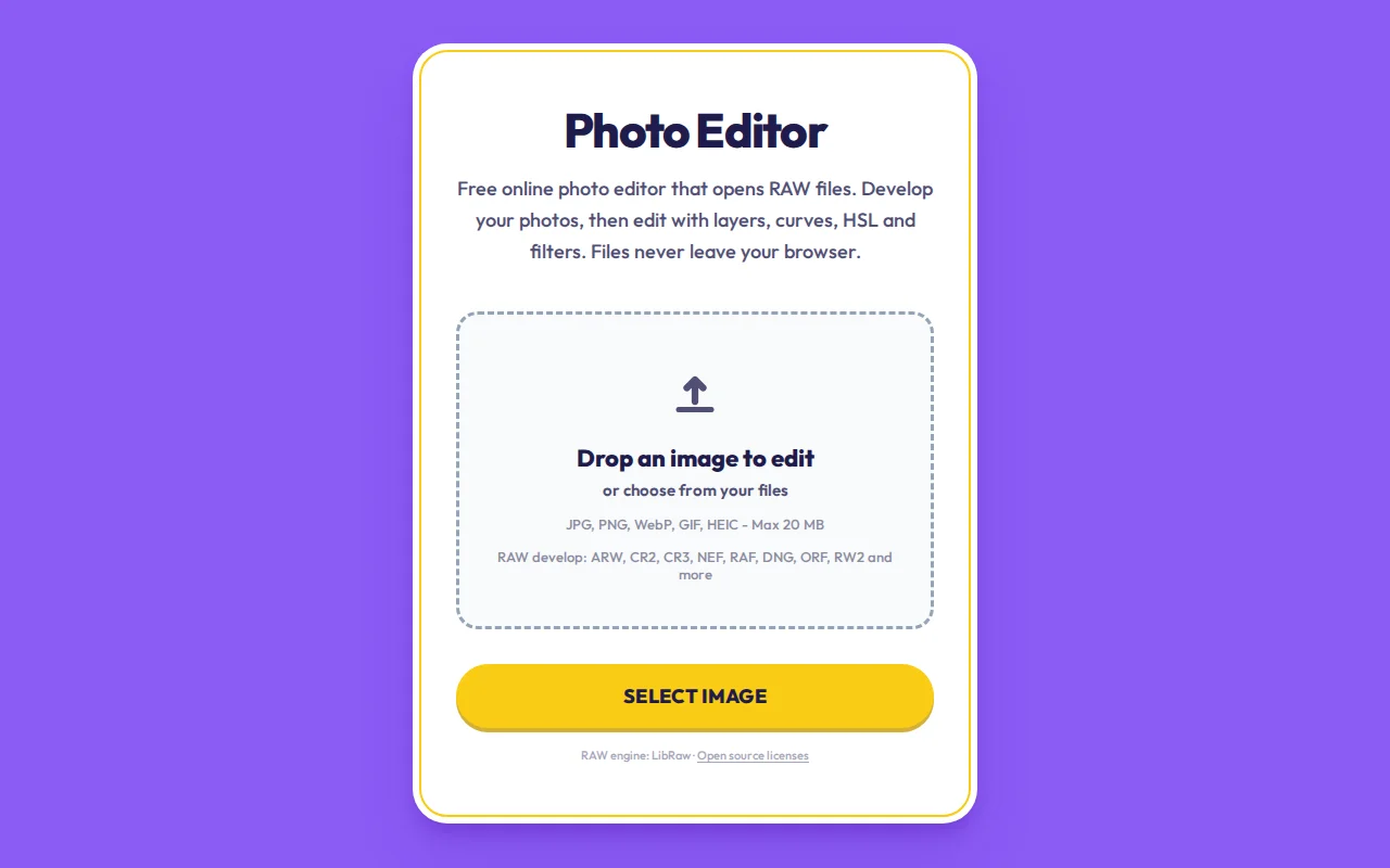 A photo editor that develops RAW files in the browser