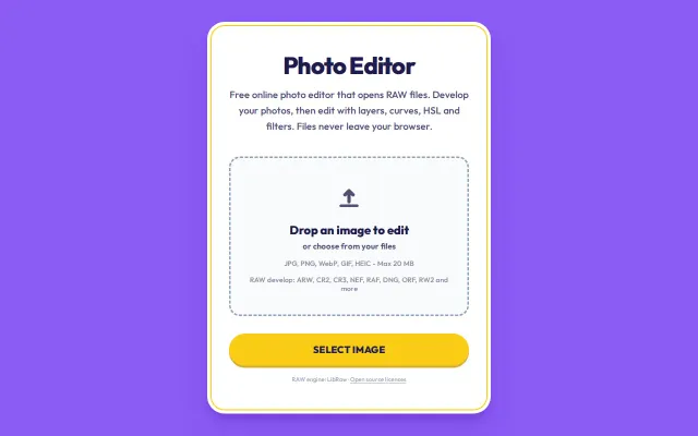 A photo editor that develops RAW files in the browser