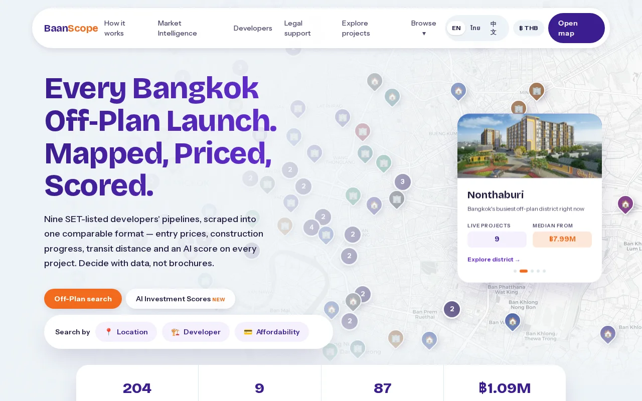 Map of every off-plan project in Bangkok (Thailand has no MLS)