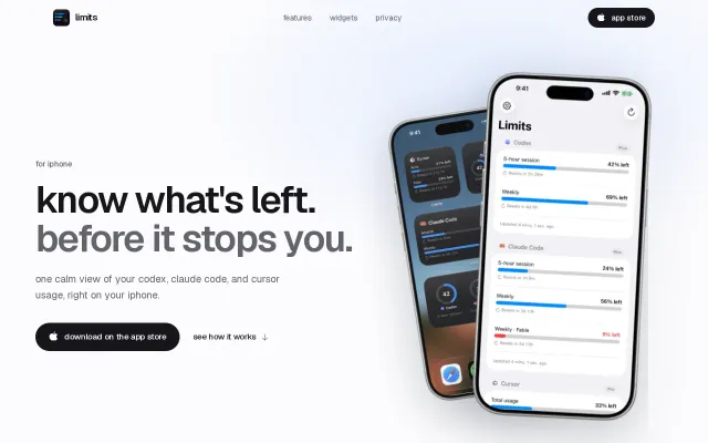 Limits, an on-device iOS app for tracking AI usage limits