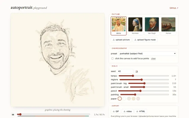 Autoportrait Playground – painting timelapses in the browser
