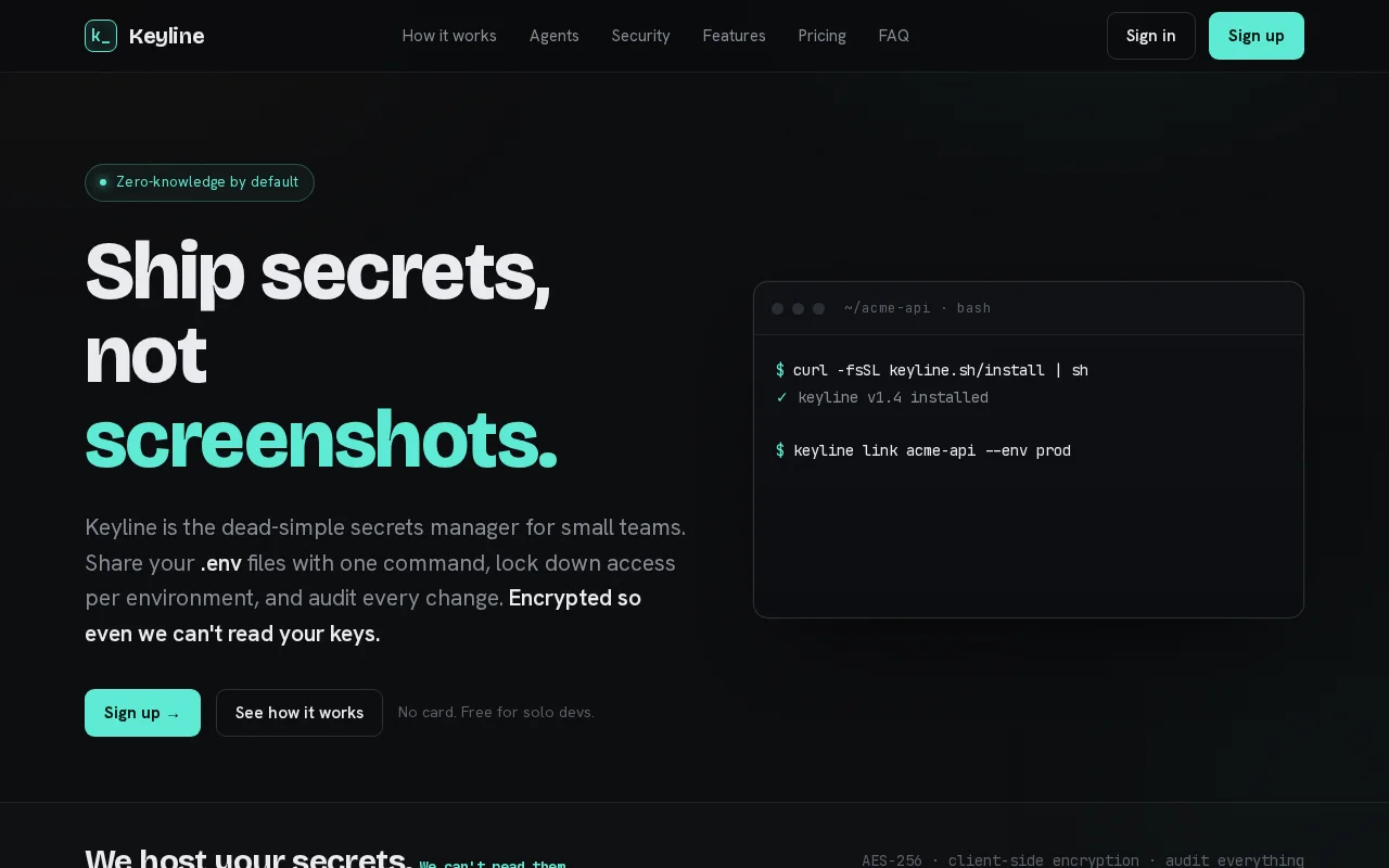 Keyline, share .env files encrypted before they leave your laptop