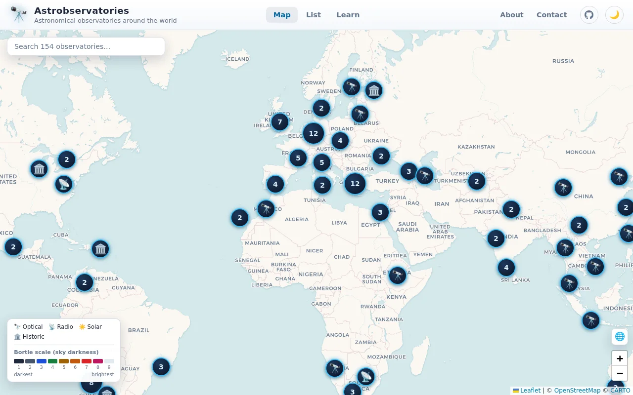Astrobservatories – A map of observatories around the world