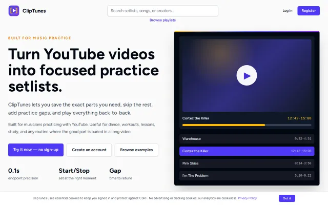 ClipTunes, string together trimmed YouTube video clips