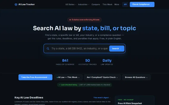 AI Law Tracker – one audited API for US, EU and global AI law