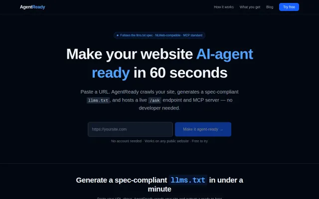 AgentReady – MCP server that makes any docs site queryable by AI agents