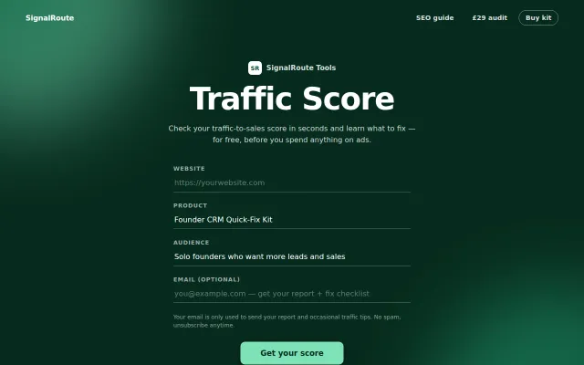 Free 30-second score of your website's traffic-to-sales path