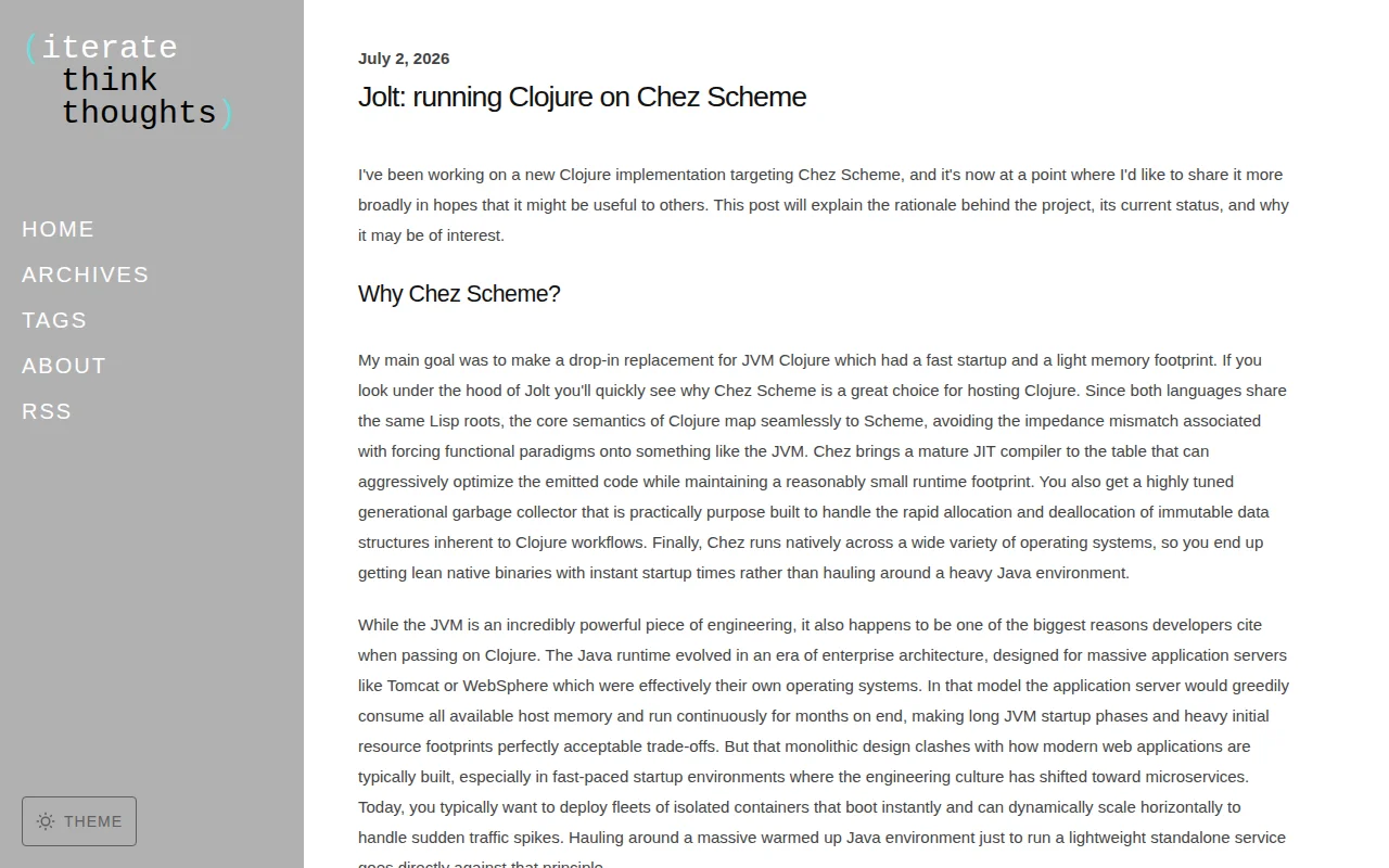 I built a Clojure runtime on top of Chez Scheme