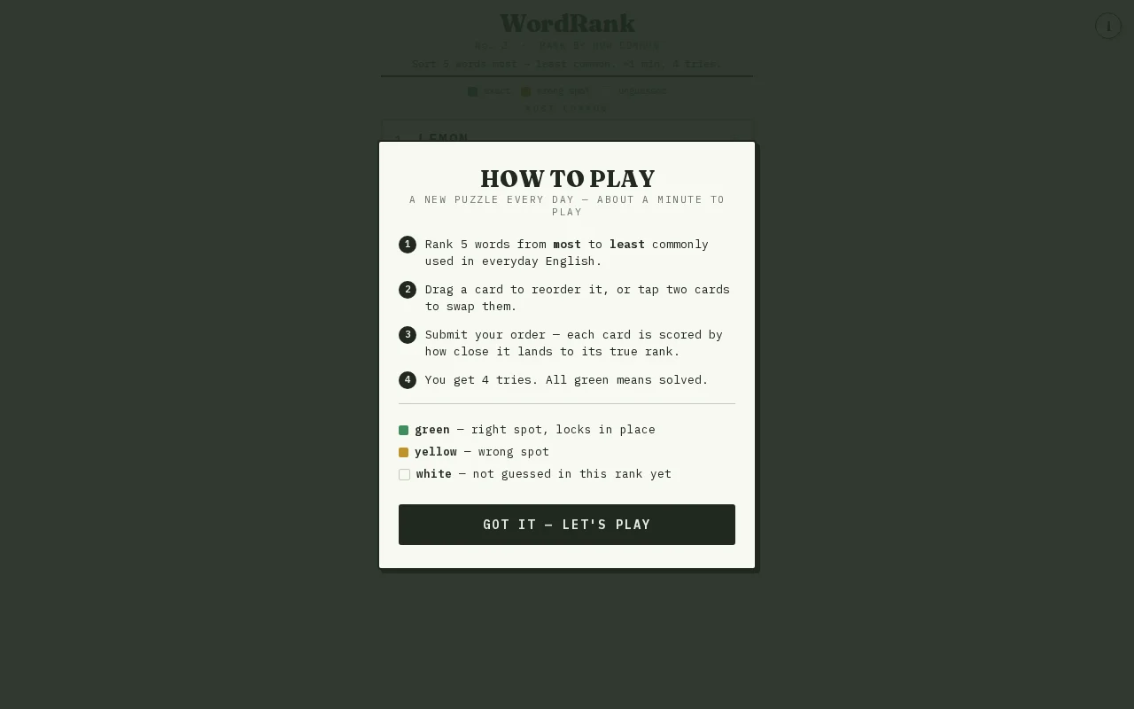 WordRank: A Word Frequency Game