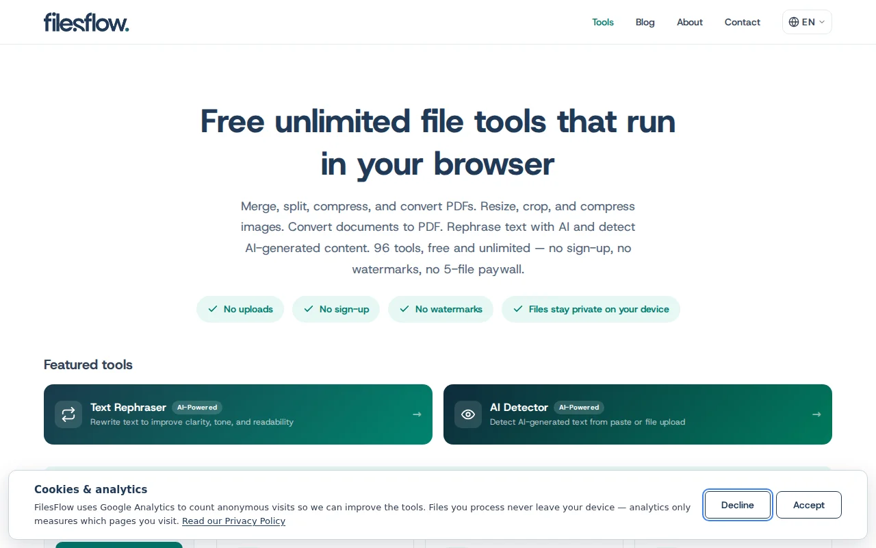 FilesFlow – Browser-based PDF and image tools that run locally