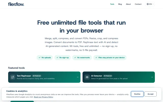 FilesFlow – Browser-based PDF and image tools that run locally
