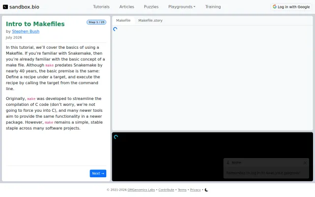 Makefile tutorial that runs make in the browser