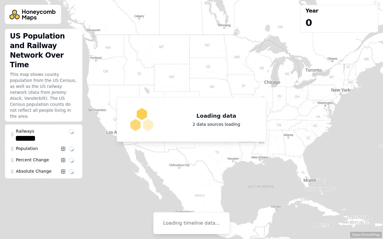 Animated map of US railroad and population growth