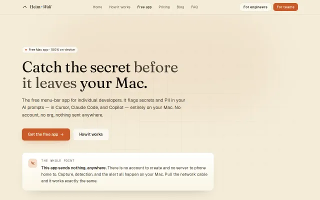 HeimWall – Catch secrets before you paste them into Claude or Cursor