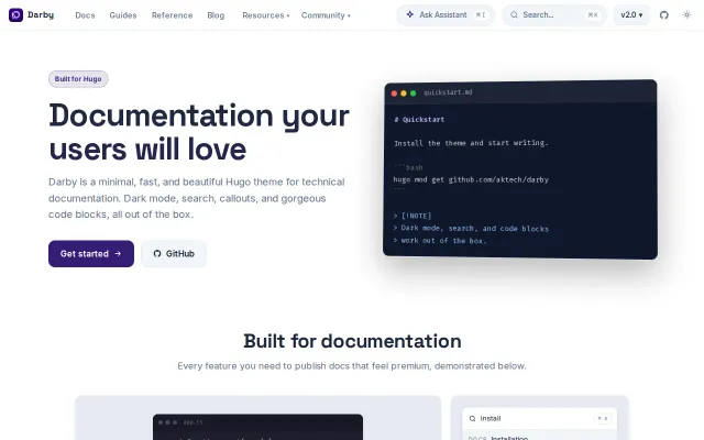 Darby, a Hugo docs theme with in-browser AI Q&A (no back end, no keys)