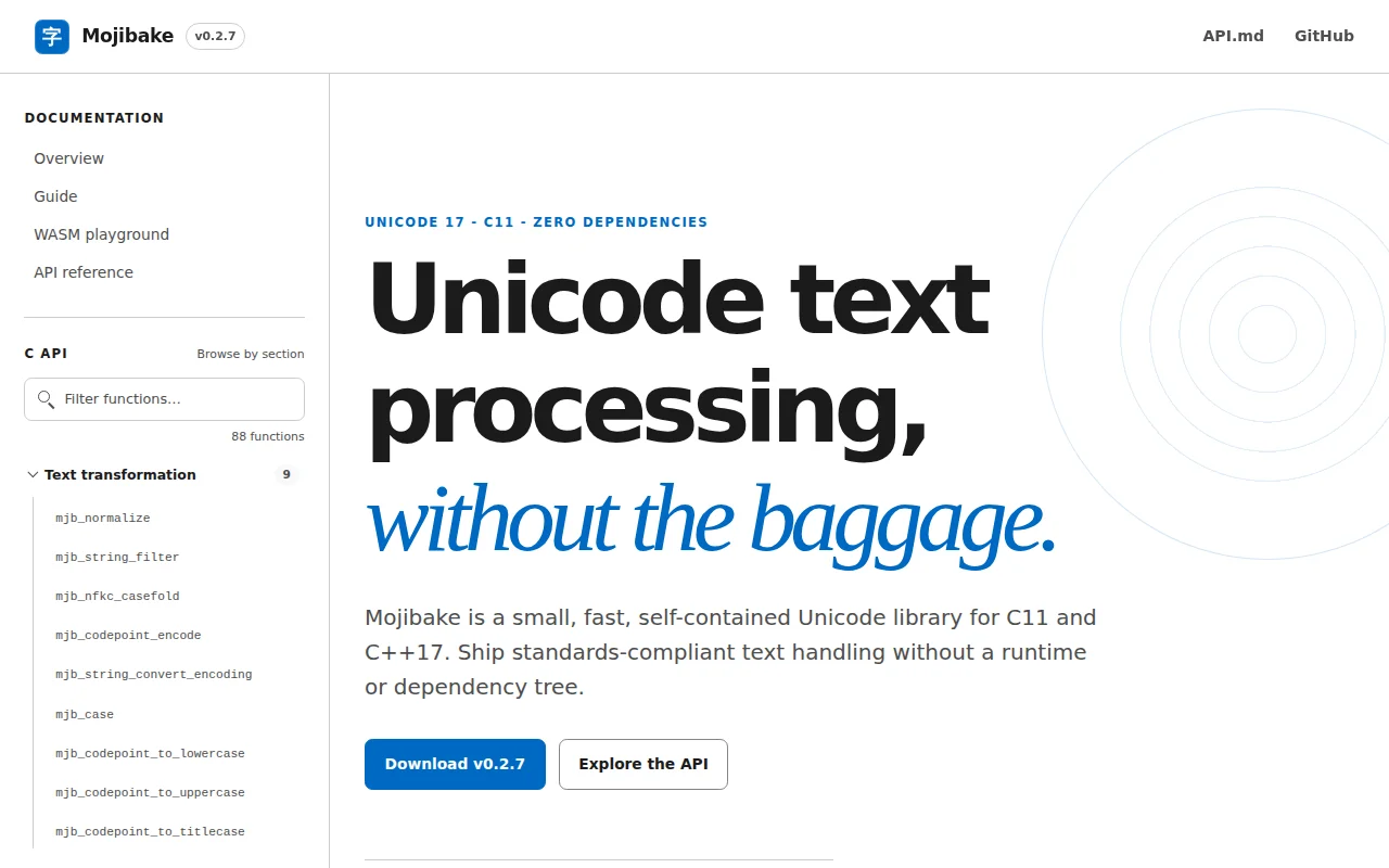 Mojibake – a low-level Unicode library written in C