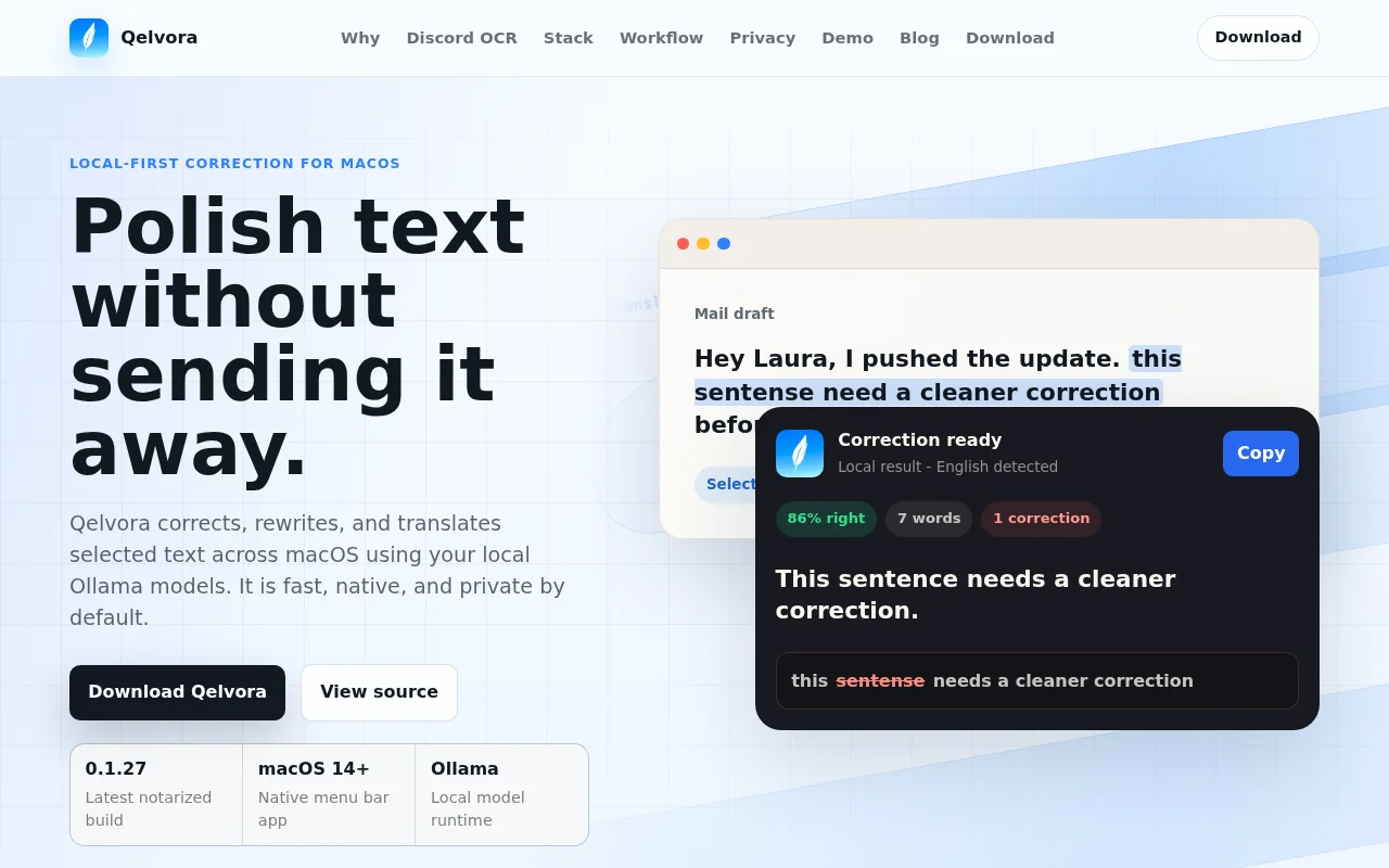 Qelvora, a local Mac writing tool I built by directing Codex