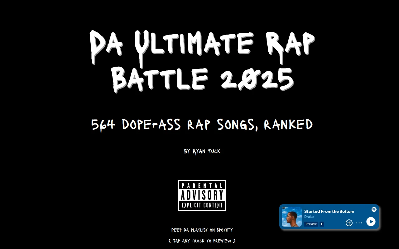 Da Ultimate Rap Battle: 564 dope-ass rap songs, ranked
