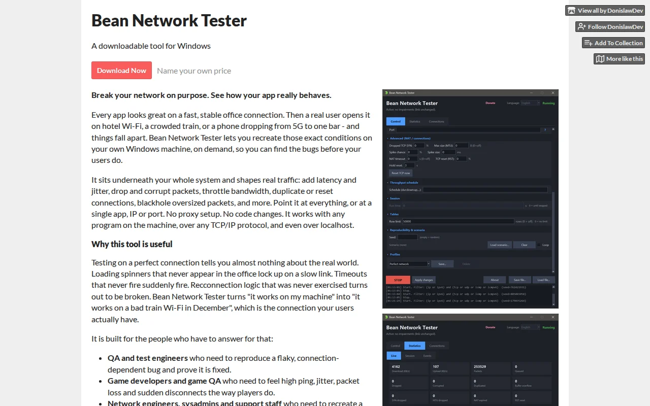 Bean Network Tester – a free tool to simulate bad network conditions QA