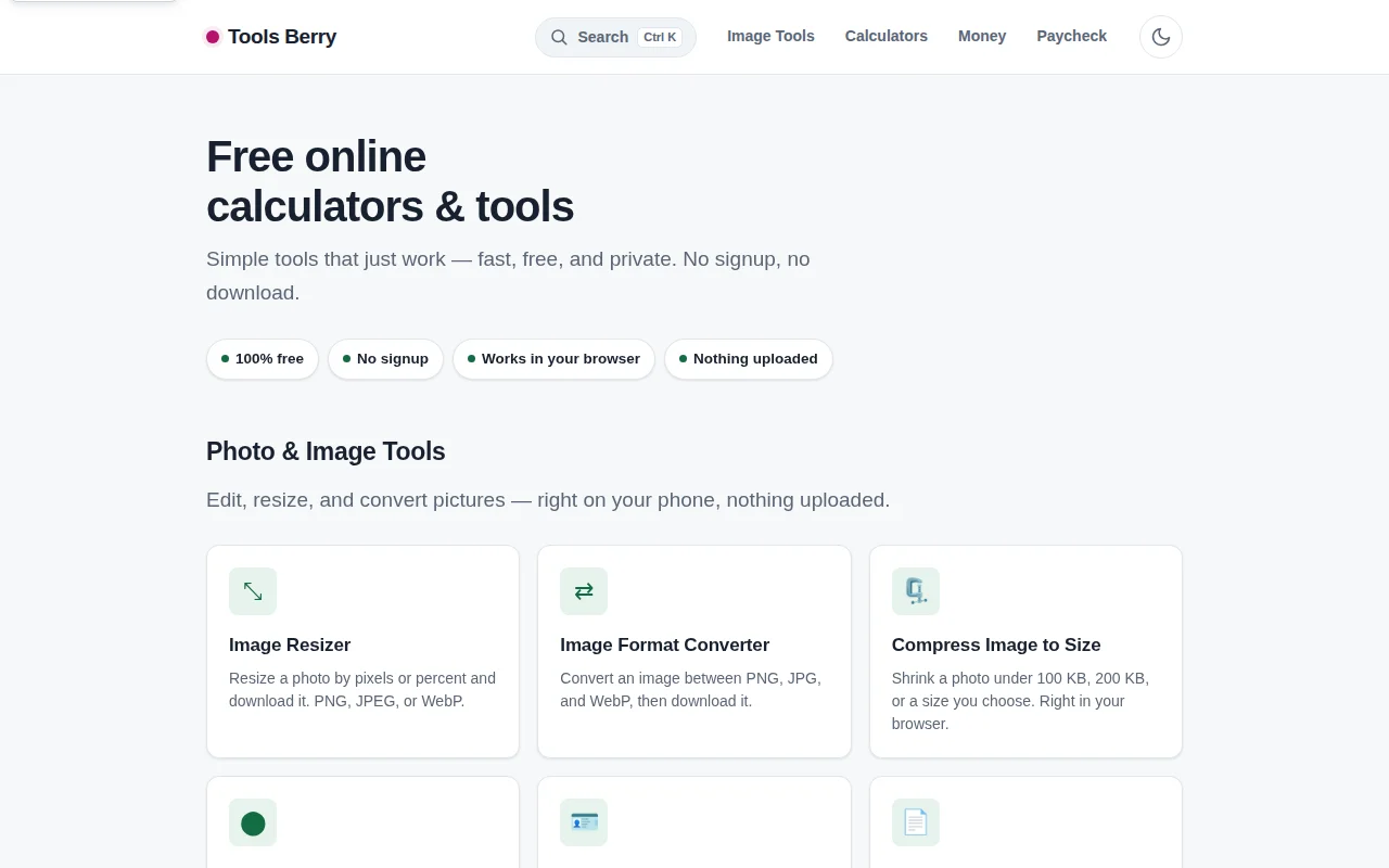 Tools Berry – client-side calculators with open-source tax engines