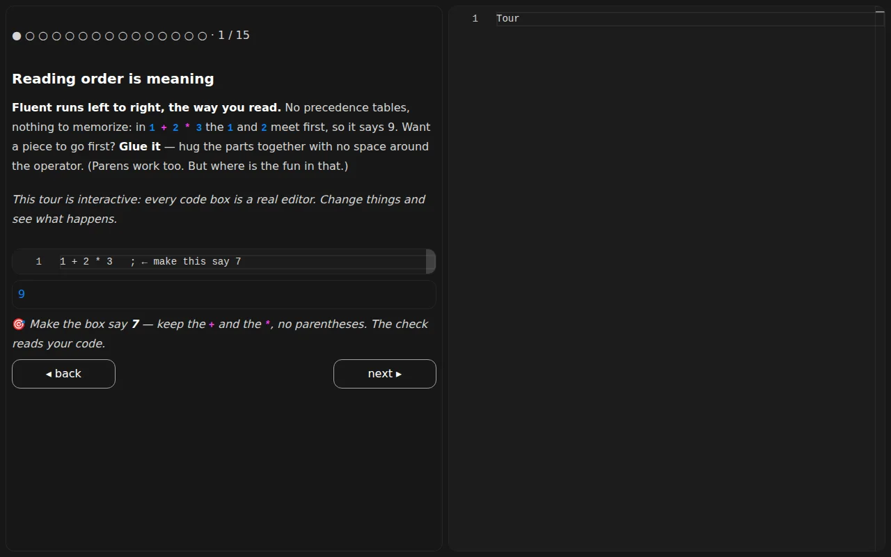 Fluent, tiny lang for reactivity and autograd