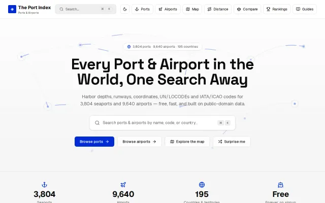The Port Index – 3,804 seaports and 9,640 airports, scored