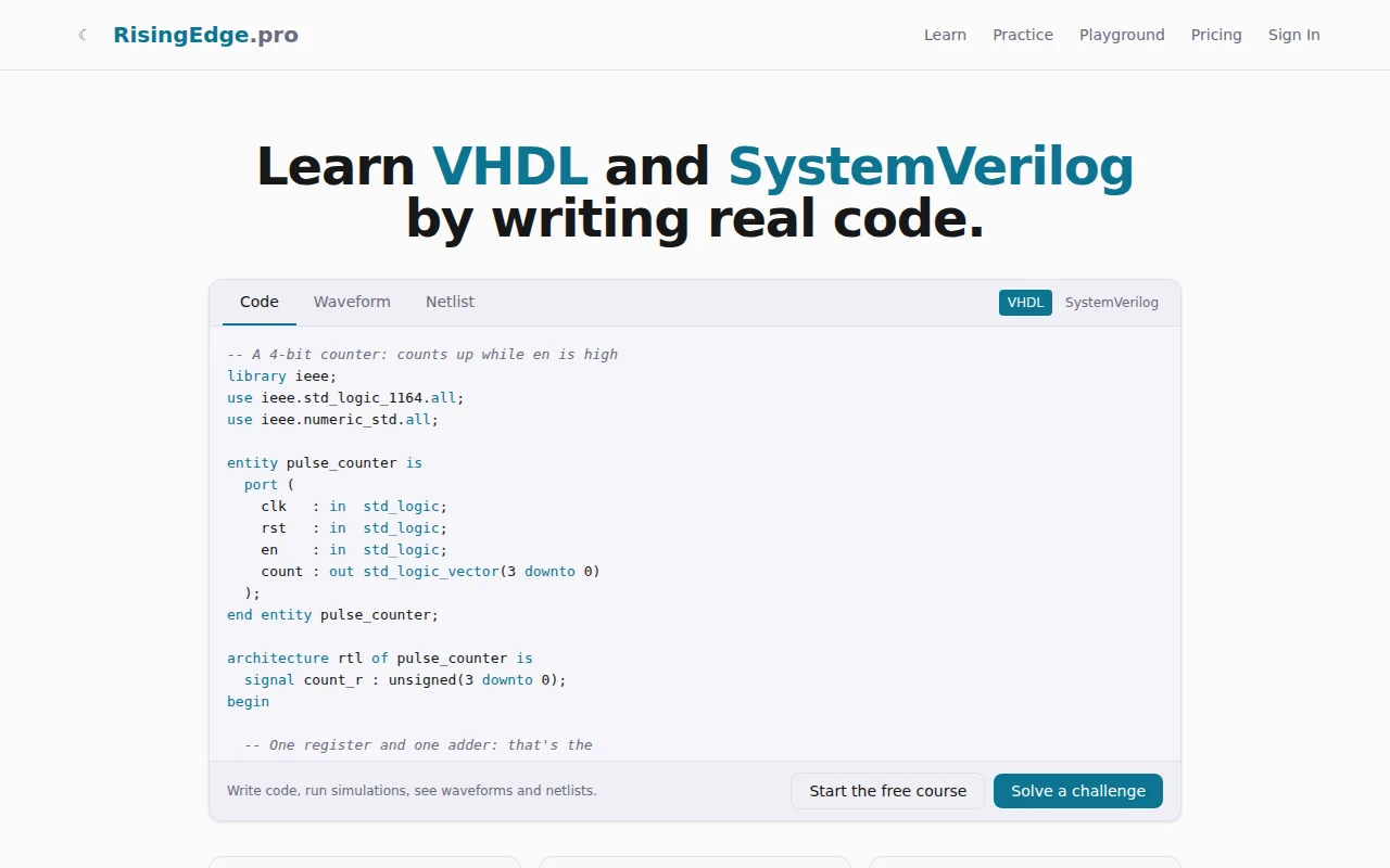 Learn hadware digital design online (VHDL, systemverilog)