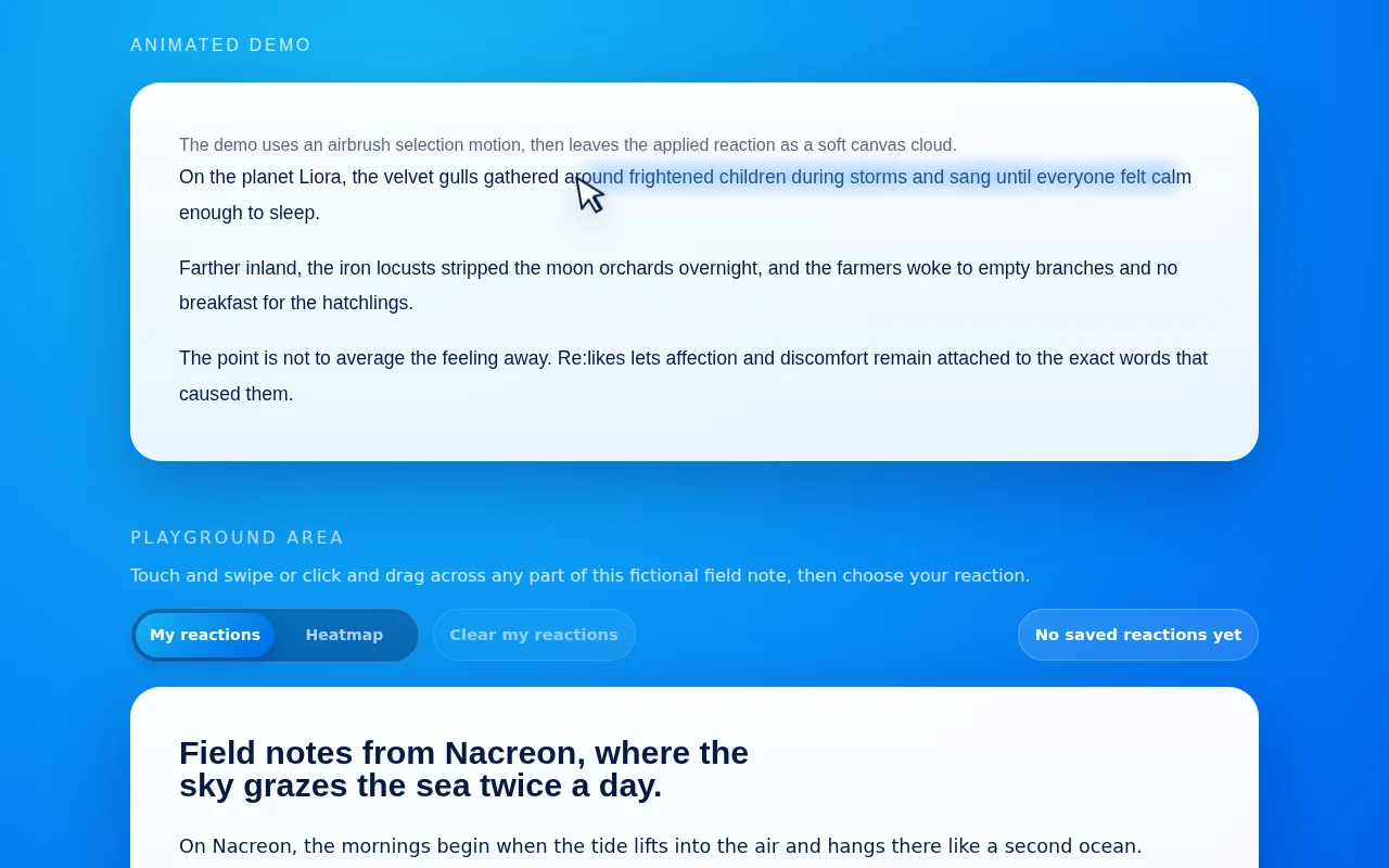 Re:Likes – open-source library to be particular about reactions to text